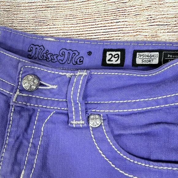 Y2K Miss Me Purple Western Cross Bling Shorts Size 29 Low Rise 5 Pocket Denim - Picture 4 of 14